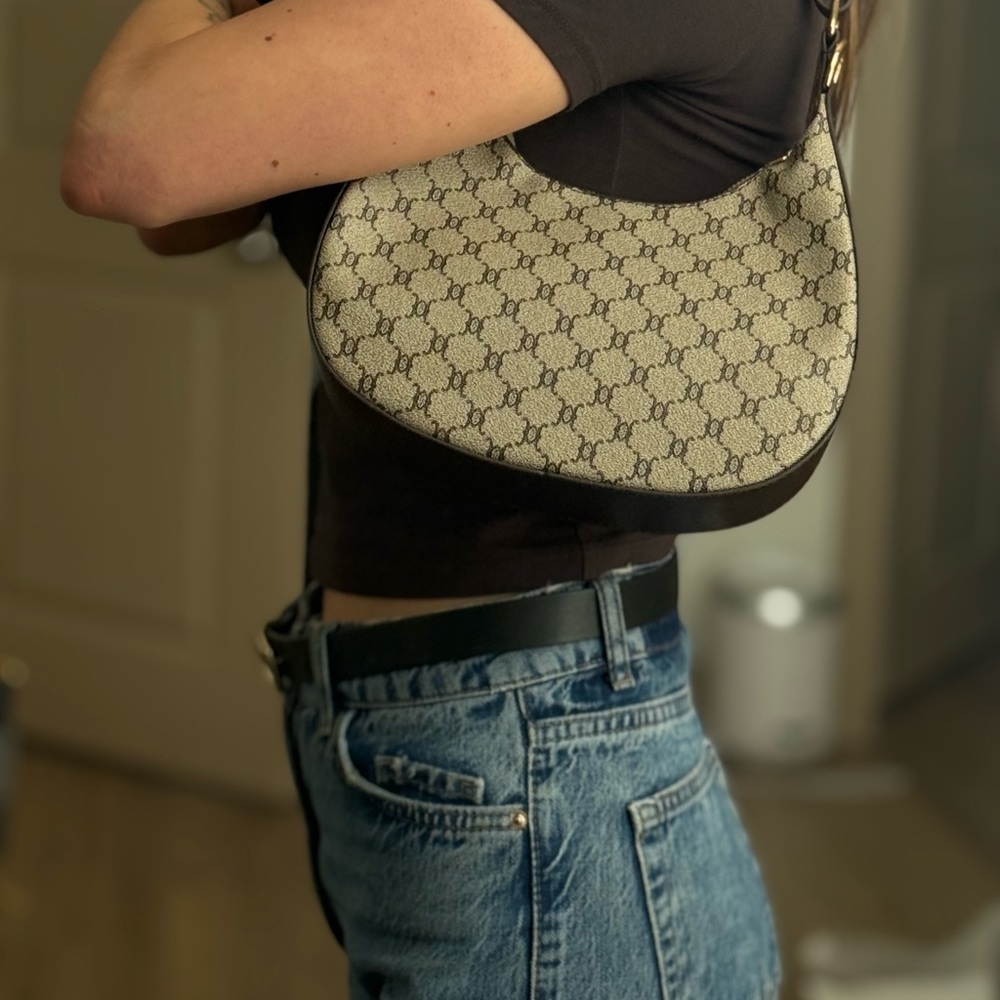 Classic Monogram Shoulder Bag in Beige and Brown